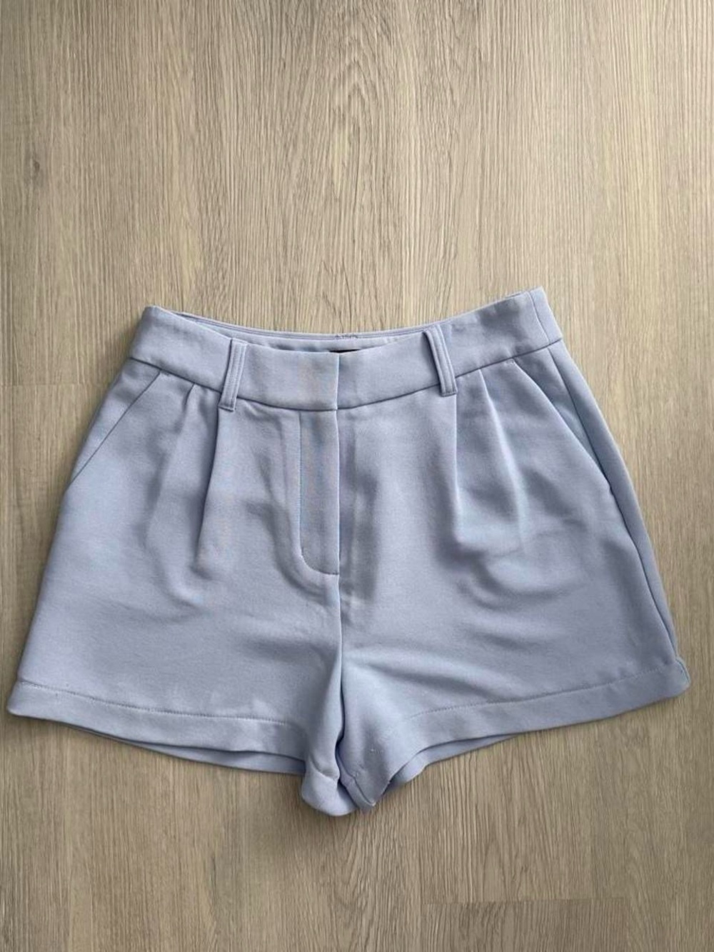 Express Light Blue High-Waist Pleated Shorts